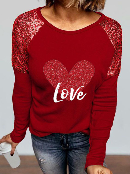 

Casual Cotton Blends Geometric love Shirts & Tops, Red, Tops