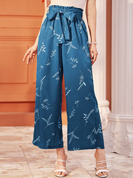 

Loosen Printed Pants, Blue, Pants
