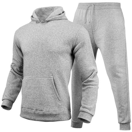 

Polyester plus fleece autumn and winter basic loose sweater and trousers suit, Light gray, Two-pieces