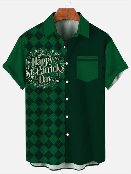 

St. Patrick's Day Cotton Blends Abstract Casual Short Sleeve Shirts & Tops, As picture, Shirts ＆ Blouse