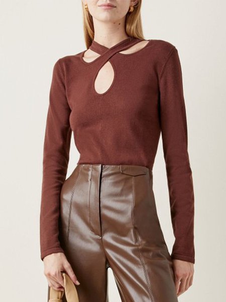 

Date Daily Plain Slim Fit Cross Front Top, Coffee, Tops