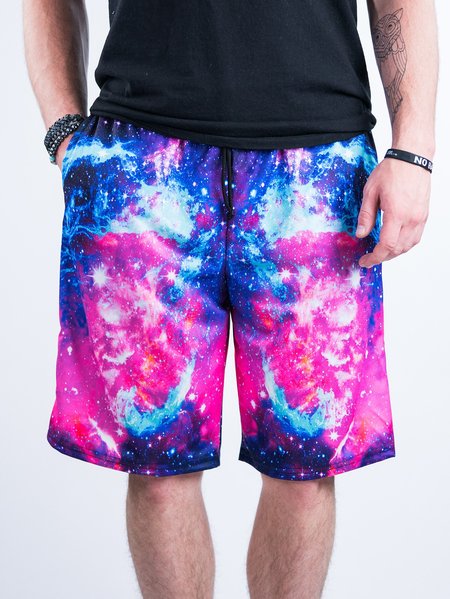 

Men's Galaxy Print Beach Shorts Quick Dry Drawstring Hawaiian Swim Trunks Casual Elastic Waist Printed Swimming Shorts, Blue, Men's shorts