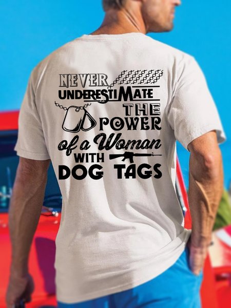 

The Power Of A Women With Dog Tags T Shirt, American Men T Shirt, White, T-shirts