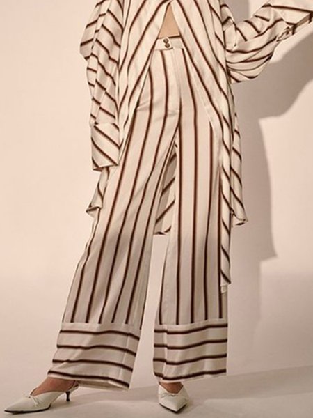 

Striped Regular Fit Wide Leg Pants, Apricot, Wide Leg Pants