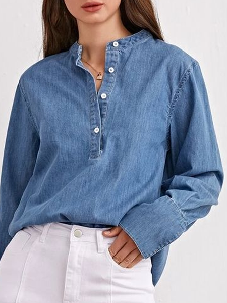 

Denim Simple Shirts & Tops, Blue, Shirts & Blouses