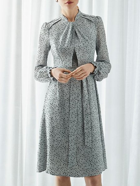 

Elegant Regular Fit Stand Collar Mini Dress, As picture, Midi Dresses