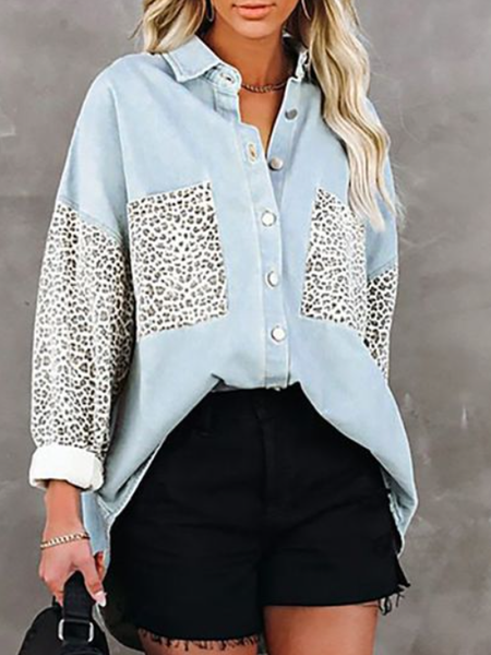 

Shirt Collar Loosen Casual Shirts & Tops, Blue, Shirts & Blouses