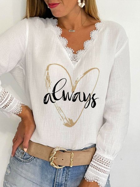 

Letter Casual Loosen Shirts & Tops, White, Tops