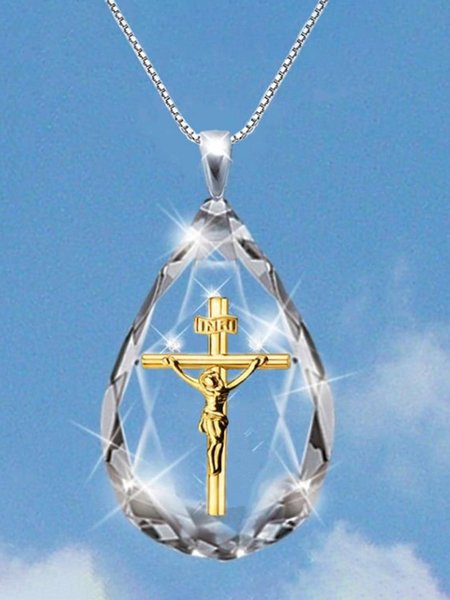 

JFN Crystal Religious Cross Jesus Necklace, Golden, Necklaces