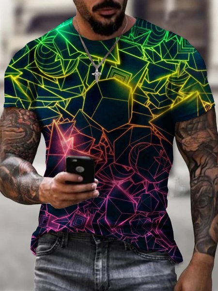

Colorful Geometric Pattern Men's Shirt, As picture, T-shirts
