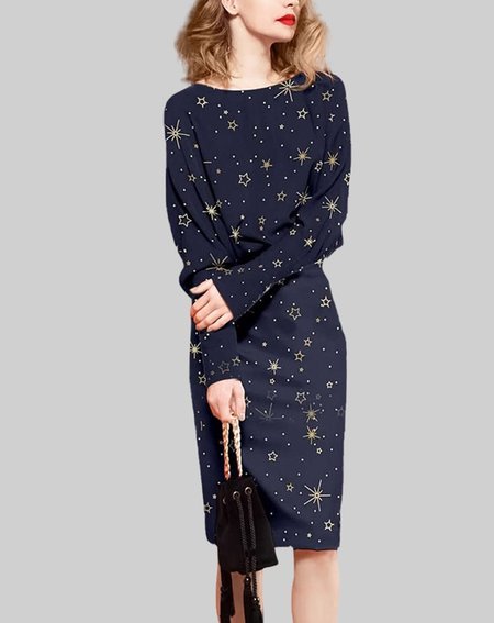 

Regular Fit Star Elegant Dresses, Dark blue, Midi Dresses