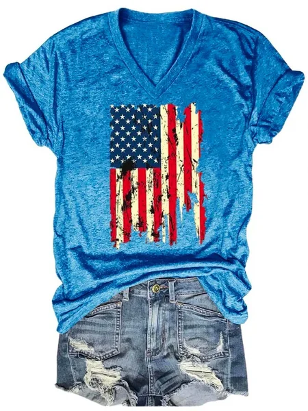 

American Flag Star Racerback Casual Cotton Blends T-shirt, Blue, T-shirts