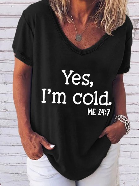 

Casual Short Sleeve V Neck Plus Size Printed Tops T-shirts, Black, T-Shirts