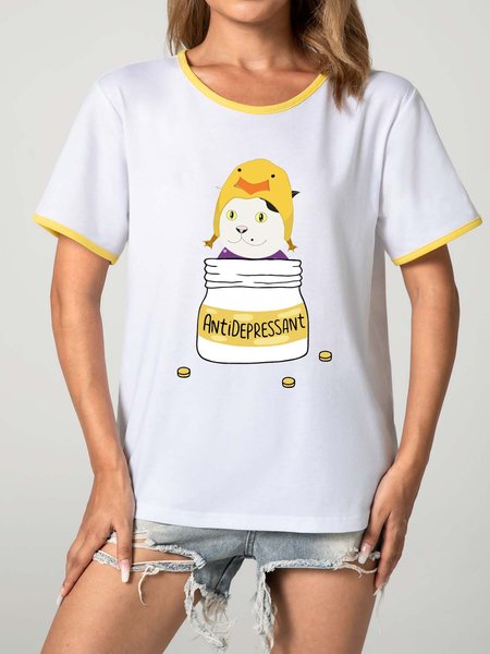 

Unocis Mr. White Antidepressant Round Neck Short Sleeve Ringer Tee, Yellow, T-shirts