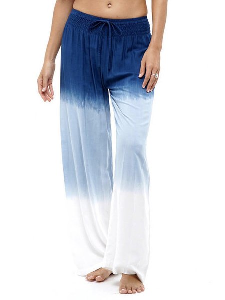 

Loosen Casual summer beach Pants, White-blue, Pants