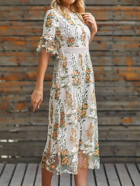 

Two Piece Embroidered Organza Weaving Dress, As picture, Midi Dresses