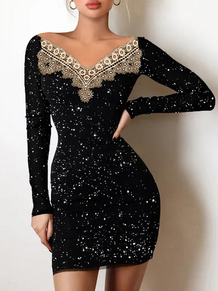 

Pizzo Floreale Casuale Regolare In forma Abito, Albicocca, Mini Dresses