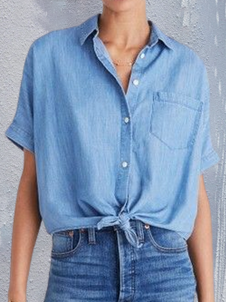 

Plain Loosen Shirts & Tops, Blue, Shirts & Blouses