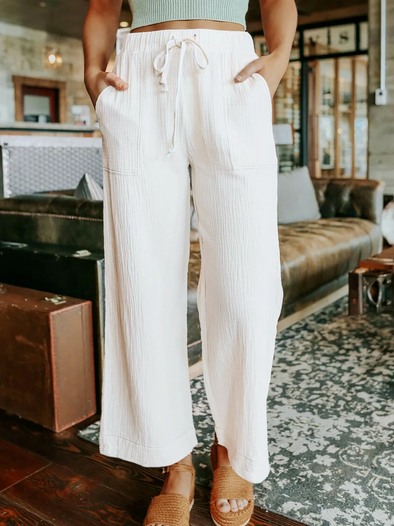 

Plain Cotton Blends Pants, White, Pants