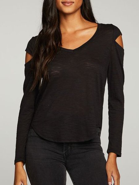 

Simple Casual Regular Fit Simple Daily Household Top, Black, Tops