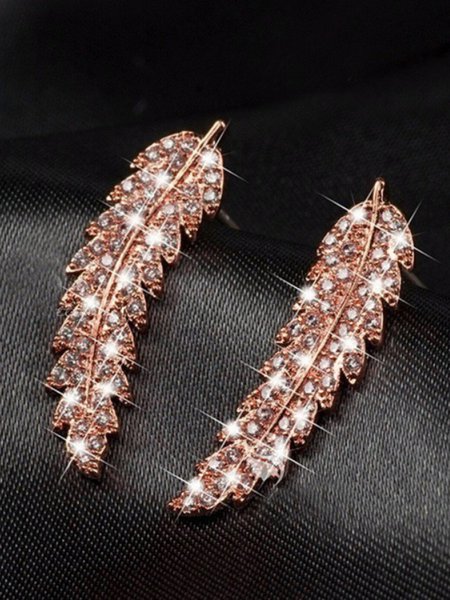

Alloy Leaf Rhinestone Earrings, Rose gold, Earrings