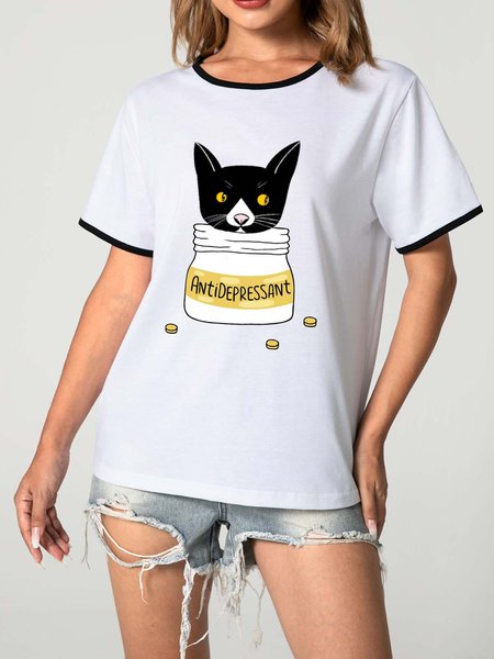 

Unocis Mr. Black Antidepressant Round Neck Short Sleeve Ringer Tee, T-shirts