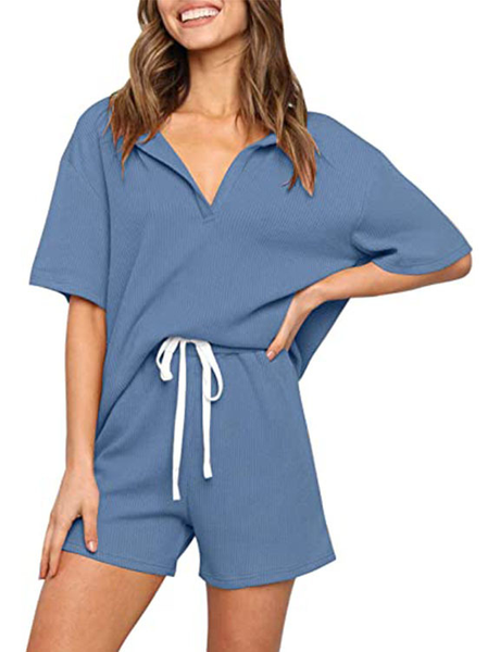 

Scollo a V Solido Cotone miscele Suits, Blu, Suit