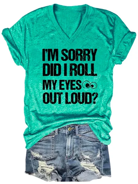 

Roll My Eyes V Neck Casual T-shirt, Green, T-shirts