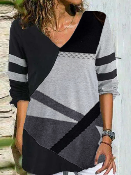 

Casual Geometric Shirts & Tops, Gray, Long sleeve tops