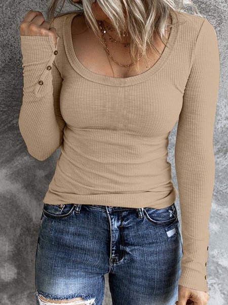 

Crew Neck Buttoned Shirts & Tops, Deep khaki, Tops