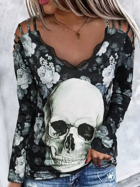 

Casual V Neck Shirts & Tops, Black, Tops
