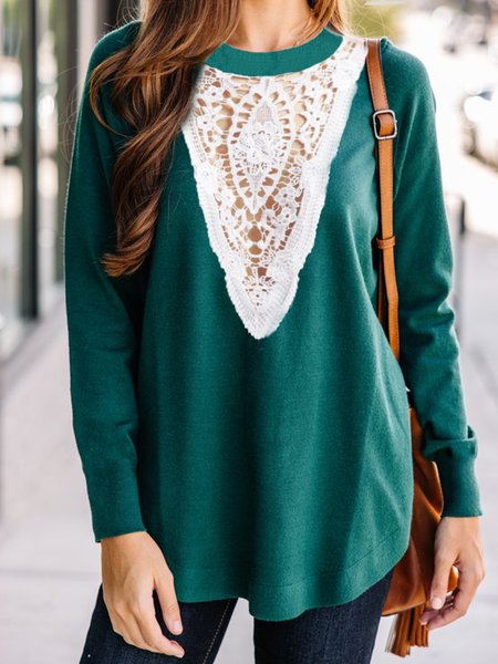 

Crew Neck Plain Shirts & Tops, Green, T-Shirts