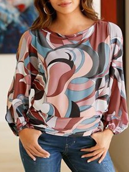 

Staggered geometric pattern stacking collar comfort top, Multicolor, Tops