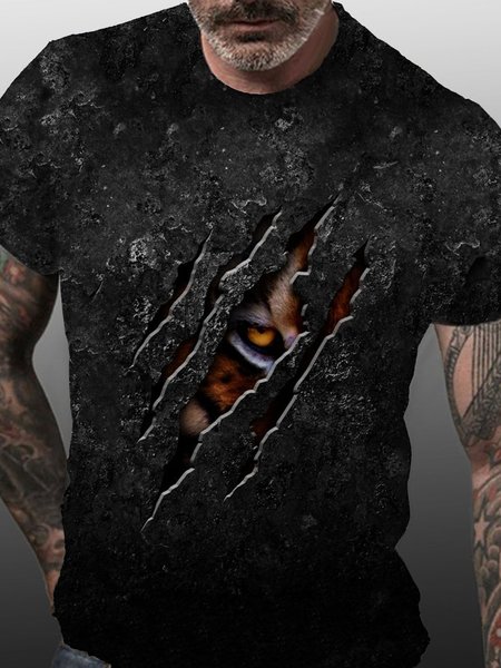 

Tiger Scratch Casual Short Sleeve Tshirts, Black, T-shirts