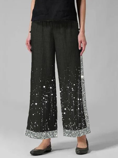 

Plus Size Elastic waist Loosen Painted Party Pants, Black, Pants