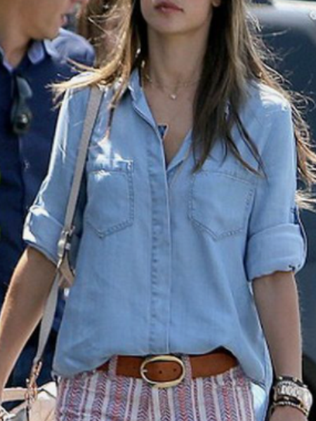 

Casual Loosen Denim Shirts & Tops, Blue, Blouses & Shirts