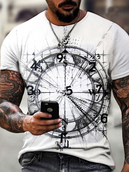 

Clock Print Men's Shirts & Tops, White, T-shirts