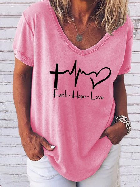 

Faith hope love V-neck short-sleeved T-shirt, Pink, T-shirts