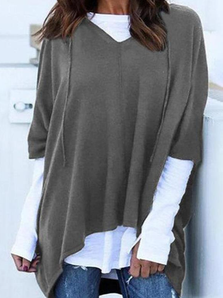 Casuale Falso Due cappuccio Top, Grigio, Blouses & Shirts