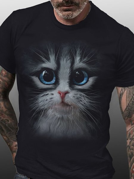 

Funny Graphic Cat Short Sleeve Casual Tshirts, Black, T-shirts