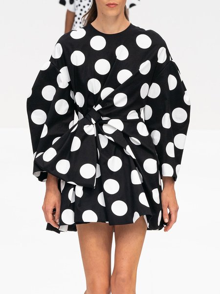 

Lady Polka Dots Long Sleeve Regular Fit Mini Dress, Black-white, Mini Dresses