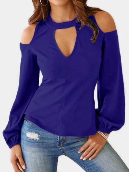 

Round Neck Casual Tops, Blue, Tops