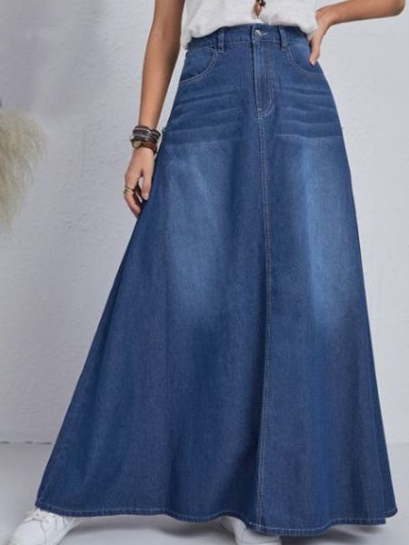 

Plain Loosen Skirts, Blue, Skirts