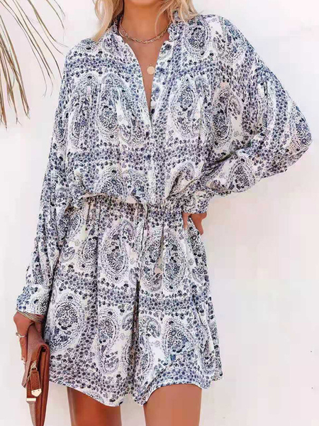 

Moda etnico Stampa Maniche Lunghe Abito, Come immagine, Mini Dresses