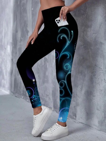 

taglia grande Stampato Casuale Leggings Magro Pantaloni, Blu, Leggings