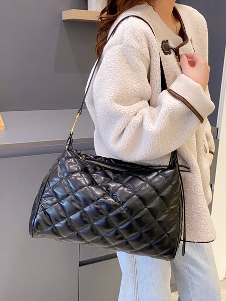 Casual Embossed Plain Zipper Crossbody Bag, Black, Crossbody Bags