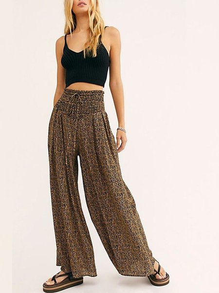 

Loosen Pattern Casual Wide Legs Pants, Multicolor, Pants