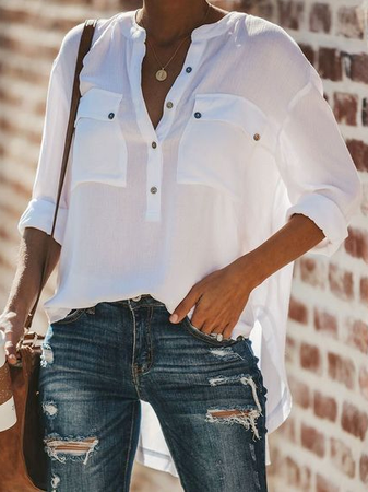 

Cotton Blends V Neck Off Shoulder Shirts & Tops, White, Blouses & Shirts