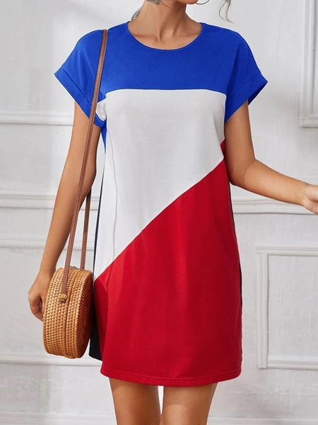 

Plus Size Casual Color Block Dresses（accessory not included）, Multicolor, Dresses