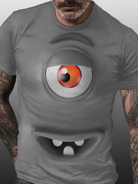 

Funny Face Graphic Short Sleeve Crew Neck Tshirts, Gray, T-shirts